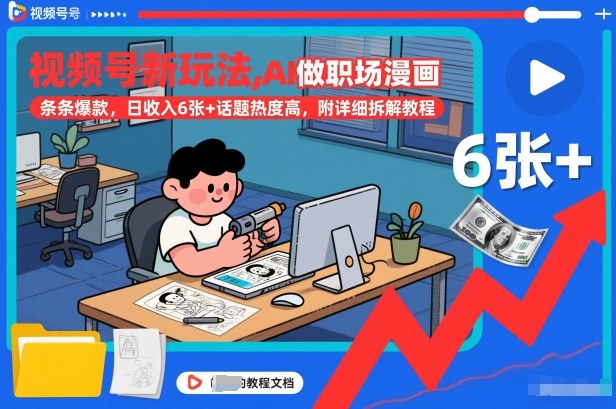 视频号新玩法，AI做职场漫画，条条爆款，日收入6张+话题热度高，附详细拆解教程-八瞄副业网