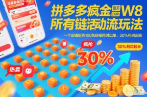 拼多多疯狂活动流玩法，所有链接全部打标，一个店铺矩阵100条链接同时出单，30%利润起店-八瞄副业网