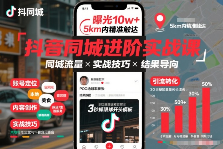 抖音同城进阶实战课，助你同城流量拿到结果-八瞄副业网