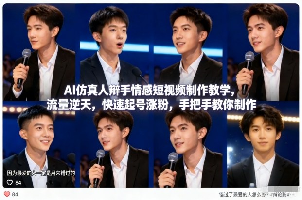 AI仿真人辩手情感短视频制作教学，流量逆天，快速起号涨粉，手把手教你制作-八瞄副业网