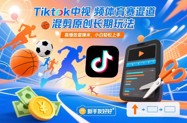 Tiktok中视频体育赛道混剪原创长期玩法,靠播放量賺米,小白轻松上手-八瞄副业网