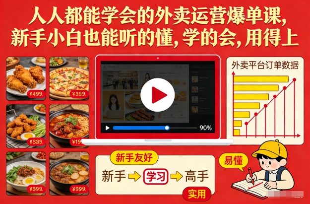 人人都能学会的外卖运营爆单课，新手小白也能听的懂，学的会，用得上-八瞄副业网