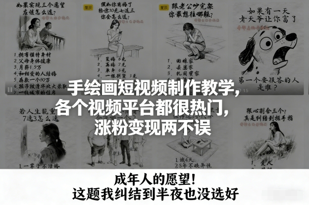 手绘画短视频制作教学，各个视频平台都很热门，涨粉变现两不误-八瞄副业网