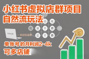 小红书虚拟店群项目，自然流玩法，批量自动化，稳定不费号，单账号的月利润2-4k，可多店矩阵-八瞄副业网