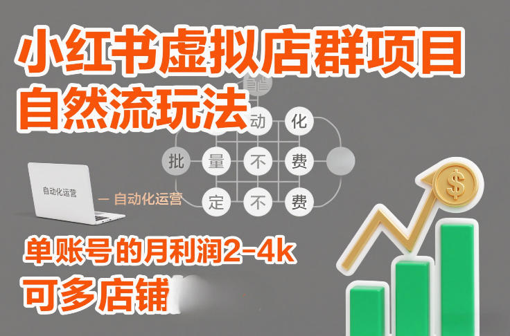 小红书虚拟店群项目，自然流玩法，批量自动化，稳定不费号，单账号的月利润2-4k，可多店矩阵-八瞄副业网