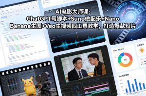 AI电影大师课：ChatGPT写脚本+Suno做配乐+Nano Banana生图+Veo生视频，打造爆款短片-八瞄副业网