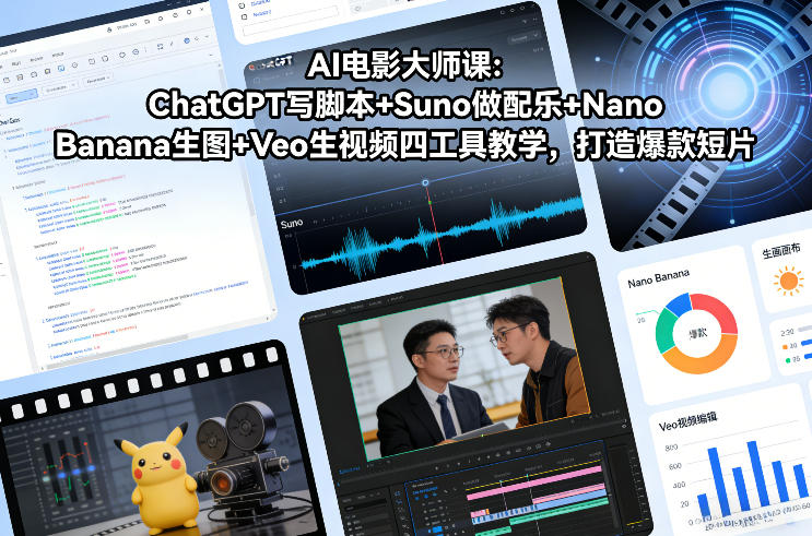 AI电影大师课：ChatGPT写脚本+Suno做配乐+Nano Banana生图+Veo生视频，打造爆款短片-八瞄副业网
