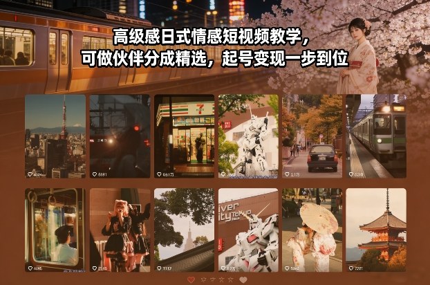 高级感日式情感短视频教学，可做伙伴分成精选，起号变现一步到位-八瞄副业网
