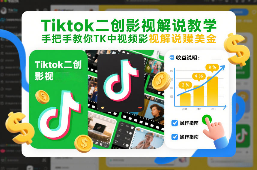 Tiktok二创影视解说教学，手把手教你TK中视频影视解说賺美金（更新26年1月）-八瞄副业网