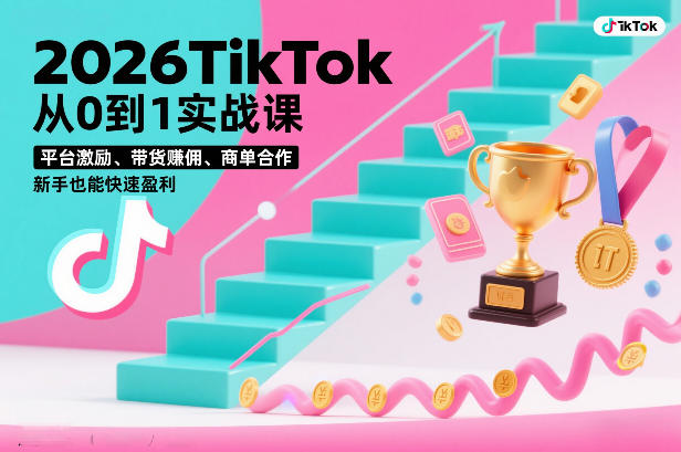 2026TikTok从0到1实战课，平台激励、带货賺佣、商单合作，新手也能快速盈利（3天直播课）-八瞄副业网