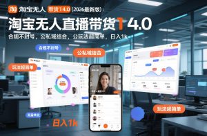 淘宝无人直播带货14.0（2026最新版）：合规不封号，公私域结合，玩法超简单，日入1k+【揭秘】-八瞄副业网