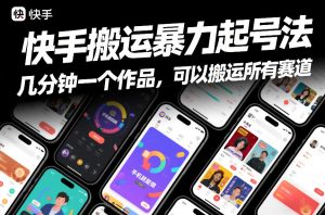 快手搬运暴力起号法，几分钟一个作品，手机就能做，可以搬运所有赛道-八瞄副业网
