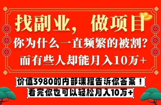 价值3980的网创内部课程，告诉你互联网创业月入10个W的秘密【揭秘】-八瞄副业网