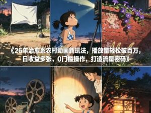 26年治愈系农村动画新玩法，播放量轻松破百万，日收益多张，0门槛操作，打造流量密码-八瞄副业网