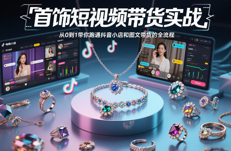 首饰短视频带货实战,从0到1带你跑通抖音小店和图文带货的全流程-八瞄副业网
