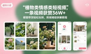 植物类情感类短视频，一条视频获赞36W+，橱窗带货轻松玩转，附保姆级拆解教程-八瞄副业网
