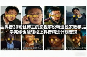 抖音30万粉丝博主的影视解说精选独家教学,学完你也能轻松上抖音精选计划变现-八瞄副业网
