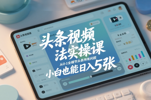 头条视频玩法实操课，从0-1全细节头条所有问题，小白也能日入5张-八瞄副业网