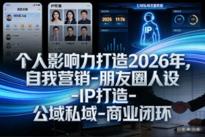 个人影响力打造2026年，自我营销-朋友圈人设-IP打造-公域私域-商业闭环-八瞄副业网