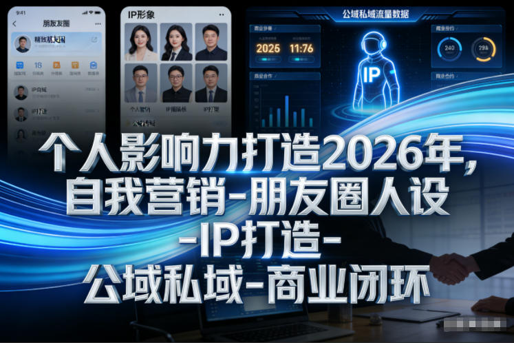 个人影响力打造2026年，自我营销-朋友圈人设-IP打造-公域私域-商业闭环-八瞄副业网