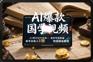 AI爆款国学视频，独家起号方法，小白直接上手，当天可见收益，单号日收入5张+附保姆级教程-八瞄副业网