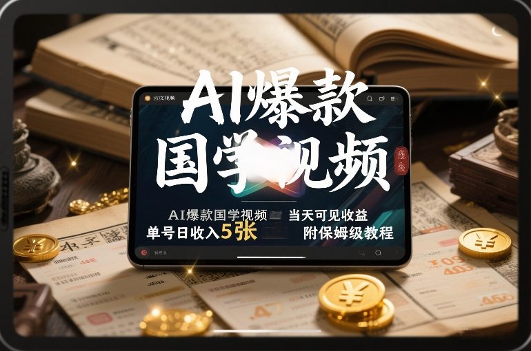 AI爆款国学视频，独家起号方法，小白直接上手，当天可见收益，单号日收入5张+附保姆级教程-八瞄副业网