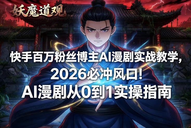 快手百万粉丝博主AI漫剧实战教学,2026必冲风口!AI漫剧从0到1实操指南-八瞄副业网