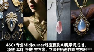 460+专业Midjourney珠宝摄影AI提示词戒指,项链-耳环-手链-宝石等,立即开始创作珠宝艺术-八瞄副业网