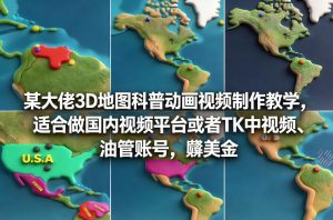 某大佬3D地图科普动画视频制作教学，适合做国内视频平台或者TK中视频、油管账号，賺美金-八瞄副业网