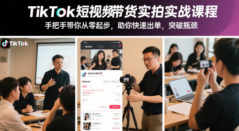TikTok短视频带货实拍实战课程,手把手带你从零起步,助你快速出单,突破瓶颈-八瞄副业网