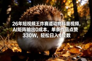 26年短视频王炸赛道动物科普视频，AI矩阵输出0成本，单条作品点赞330W，轻松日入4位数-八瞄副业网