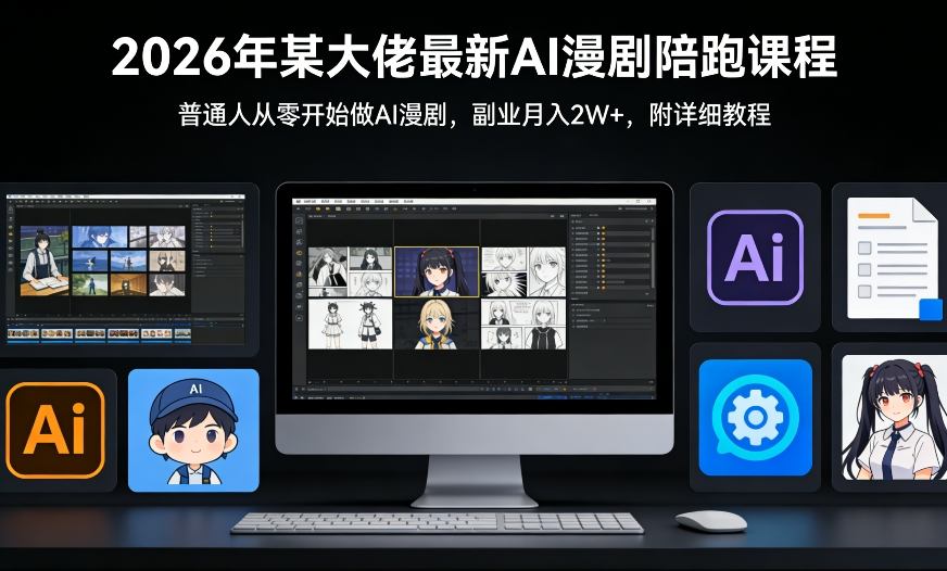 26年某大佬最新Ai漫剧陪跑课程，普通人从零开始做AI漫剧，副业月入2W+-八瞄副业网