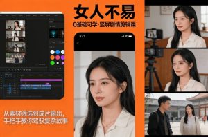 0基础可学！《女人不易》竖屏剧情剪辑课，从素材筛选到成片输出，手把手教你驾驭复杂故事-八瞄副业网