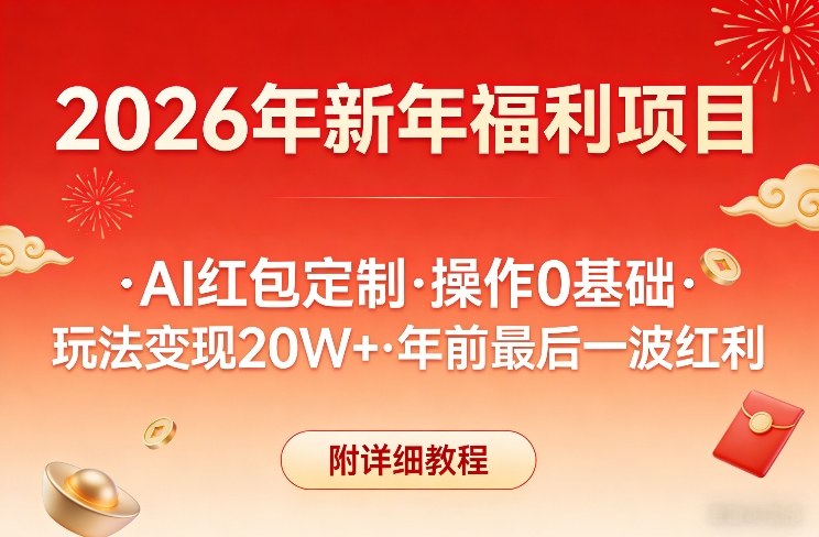 新年福利项目，AI红包定制，操作0基础，玩法变现20W+年前最后一波红利，附详细教程-八瞄副业网