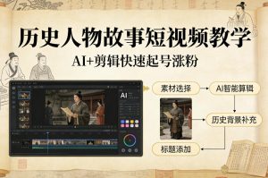 历史人物故事短视频教学，AI+剪辑制作历史人物题材短视频，快速起号涨粉-八瞄副业网