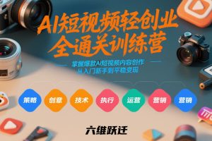 AI短视频轻创业全通关训练营，掌握爆款AI短视频内容创作，从入门新手到平稳变现的六维跃迁-八瞄副业网