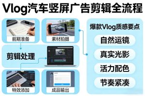 Vlog感觉汽车竖屏广告剪辑脚本全流程，拿捏爆款Vlog质感-八瞄副业网