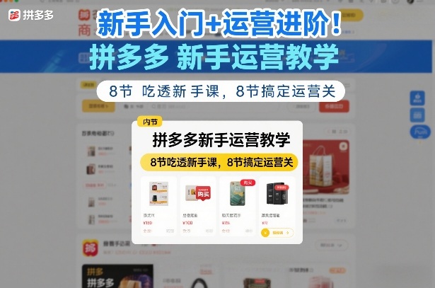 新手入门+运营进阶！拼多多新手运营教学，8节吃透新手课，8节搞定运营关-八瞄副业网