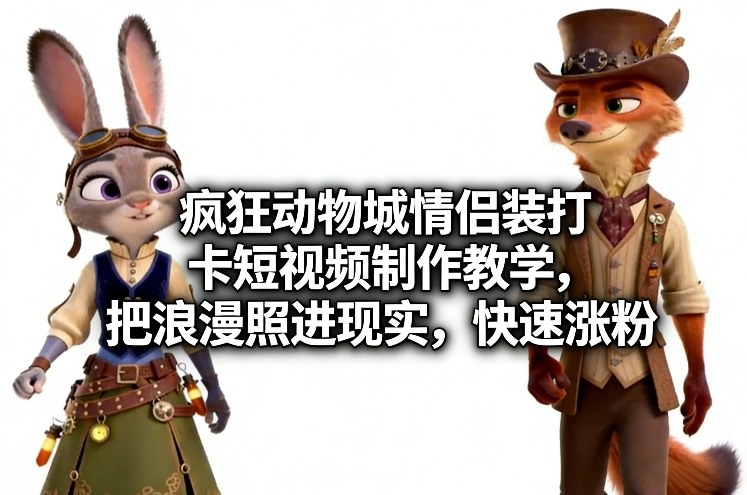 疯狂动物城情侣装打卡短视频制作教学,把浪漫照进现实,快速涨粉-八瞄副业网