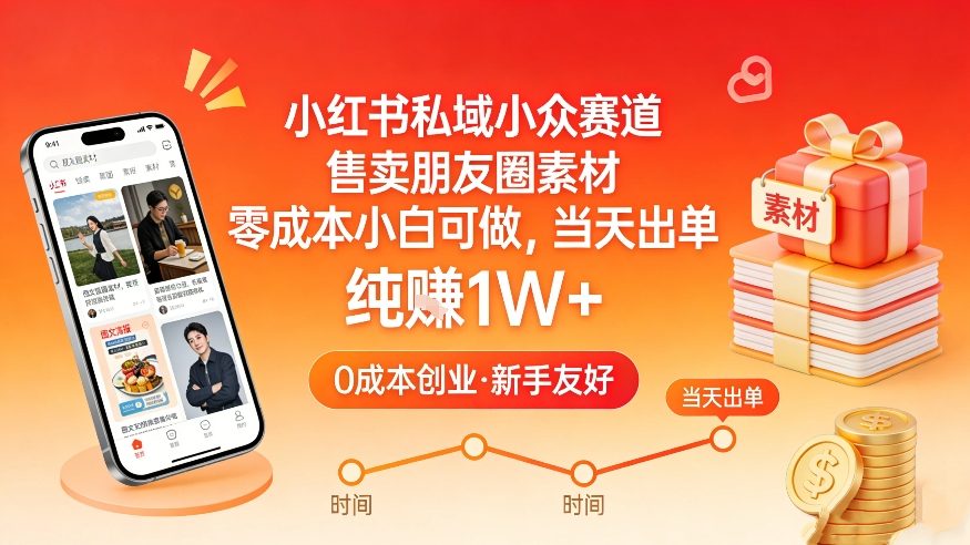 小红书私域小众赛道，售卖朋友圈素材，零成本小白可做，当天出单，月入1W+-八瞄副业网