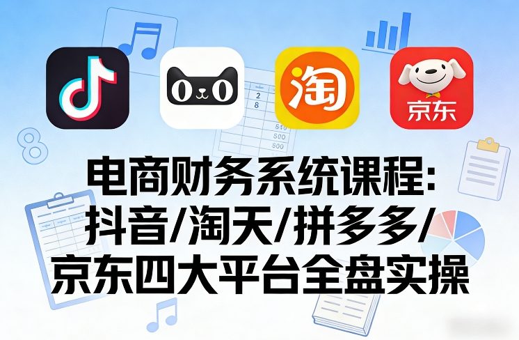 电商财务系统课程，覆盖抖音、淘天、拼多多、京东四大主流平台的全盘实操-八瞄副业网