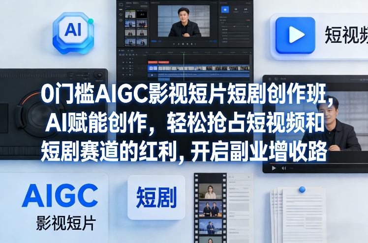 0门槛AIGC影视短片短剧创作班，AI赋能创作，轻松抢占短视频和短剧赛道的红利，开启副业增收路-八瞄副业网