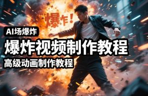 AI场景爆炸视频制作教程，利用人物实拍视频制作出高级的动画特效-八瞄副业网