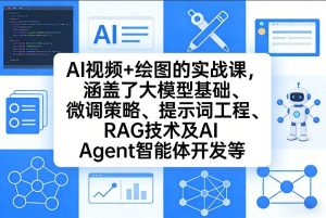 AI视频+绘图的实战课，涵盖了大模型基础、微调策略、提示词工程、RAG技术及AI Agent智能体开发等-八瞄副业网