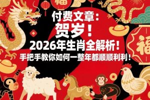 付费文章:贺岁!2026年生肖全解析!手把手教你如何一整年都顺顺利利!-八瞄副业网