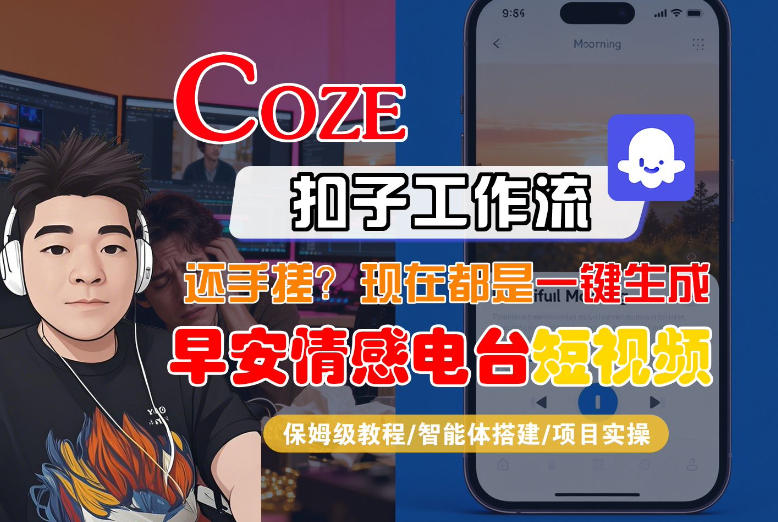 【Coze工作流搭建实操教程】【coze】早安情感电台日签视频还在手动做？用扣子工作流自动生成，省时90%-八瞄副业网