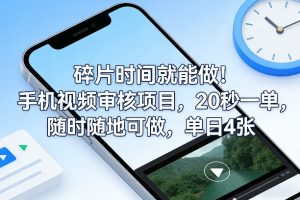 碎片时间就能做！手机视频审核项目，20秒一单，随时随地可做，单日4张+【揭秘】-八瞄副业网
