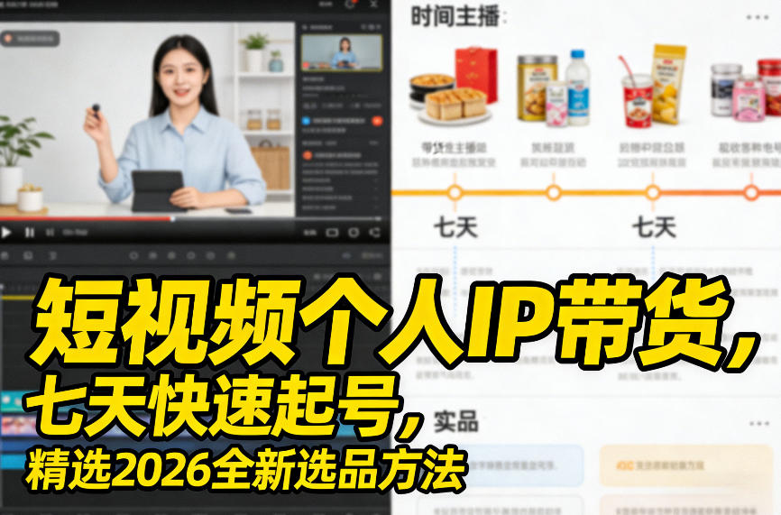 短视频个人IP带货,七天快速起号,精选2026全新选品方法-八瞄副业网