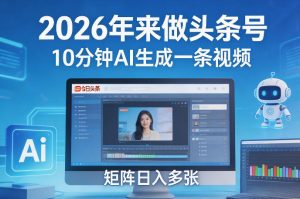 2026年来做头条号,10分钟AI生成一条视频,矩阵日入多张-八瞄副业网