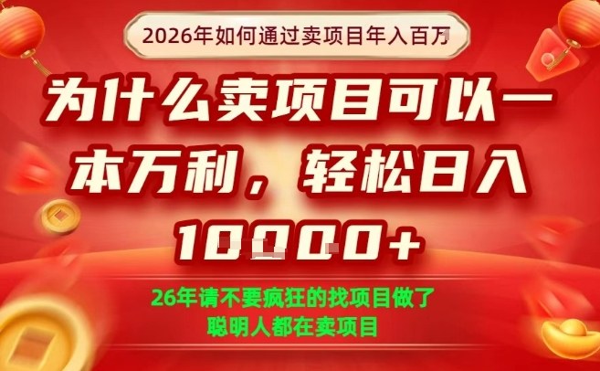 一单净利润1K+,26年想年入100个W,死磕卖项目就够了【揭秘】-八瞄副业网